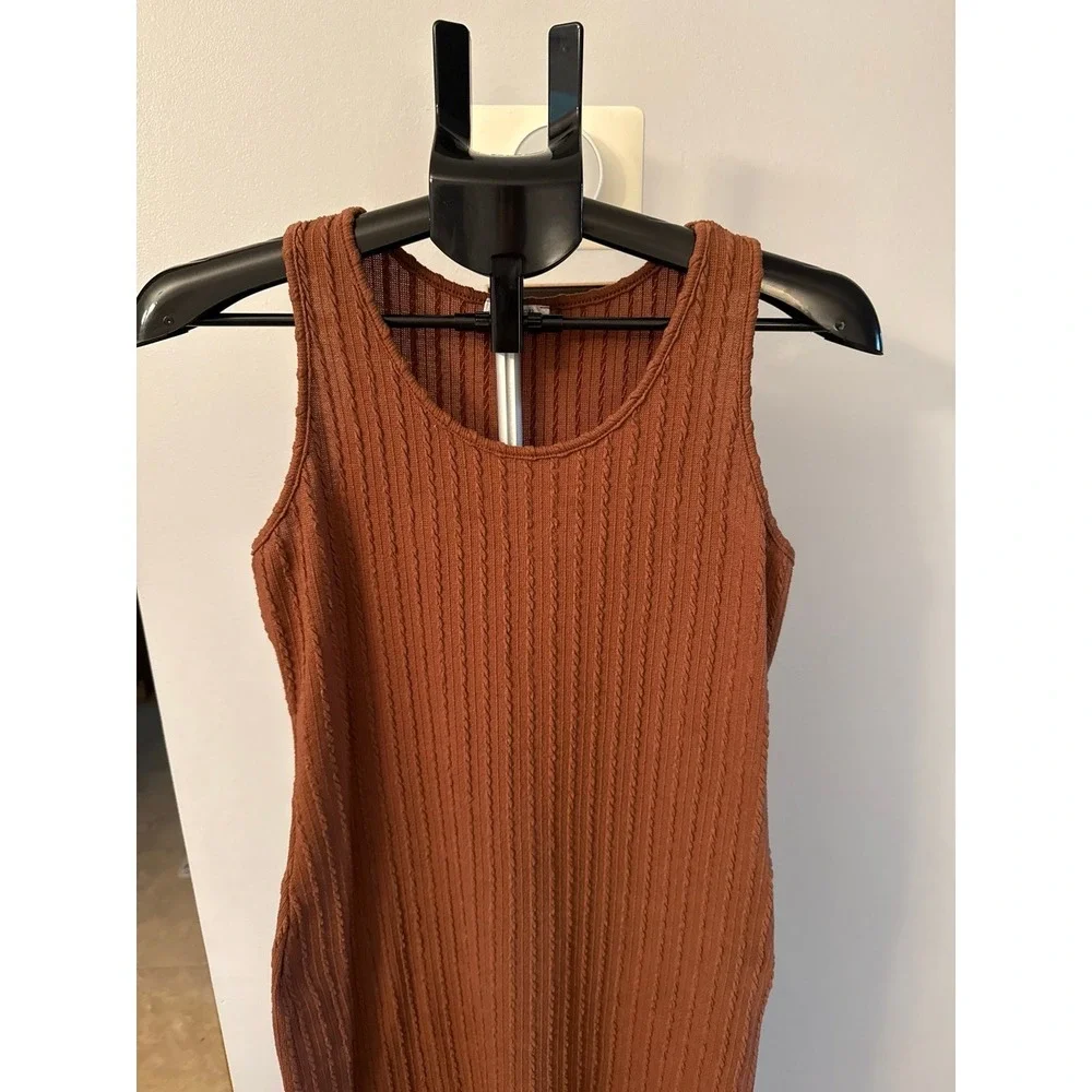 Ekouaer Women's‎ Brown Rib Knit Maternity Dress Size Small
